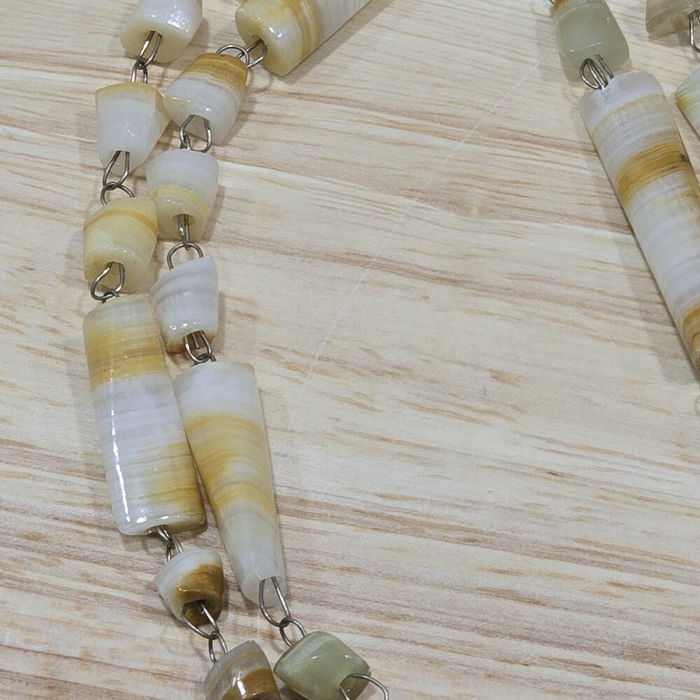 Retro Vintage White Yellow Onyx Mexican Agate Beaded Chain Pendant Necklace - Picture 8 of 12